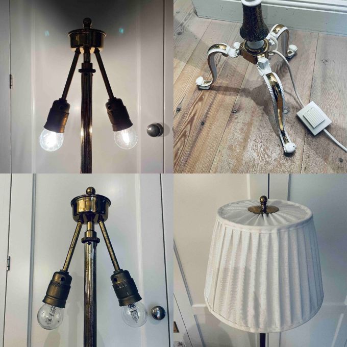 Golvlampa 2 armar vit och mässing