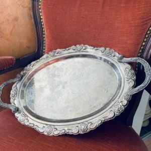 Avlång bricka med handtag nysilver