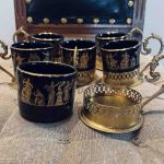 Glögglas 6 st -  blått glas i metallställ