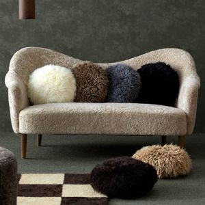 Lammskinnskudde Långhårig Lockig Rund 40 cm - 6 färger