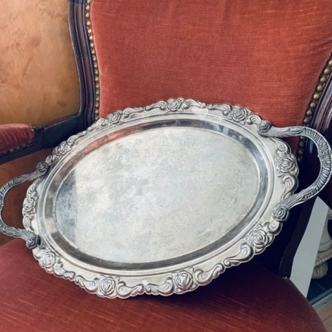 Avlång bricka med handtag nysilver