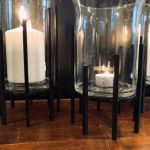 Set med 3 ljuslyktor med gjutjärnshållare