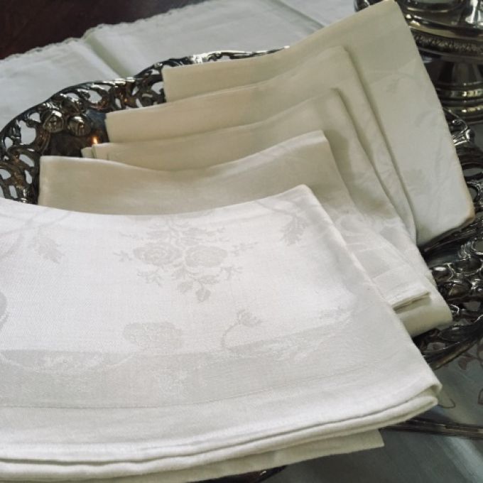 Linneservetter - blommiga - set med 5 st - 50*50 cm