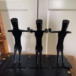 Set med 3 flaskhållare eller bokstöd - gjutjärn