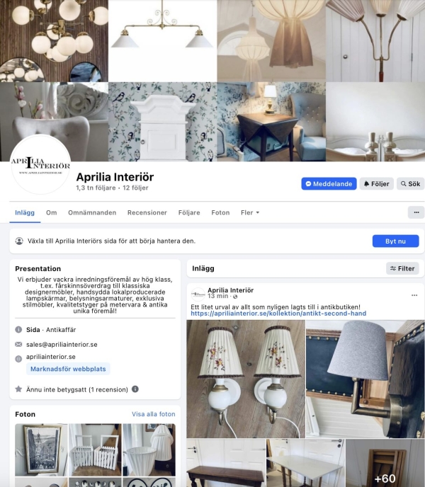 Blir vår vän på Facebook - Få notiser om nya produkter - både nytt och antikt!