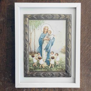 Kartongtryck med reliefram - i modern vit ram - Maria och Jesus