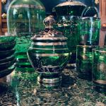 Glasservis grönt glas med dekor - 21 delar