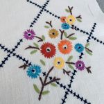 Tidningsupphäng broderat