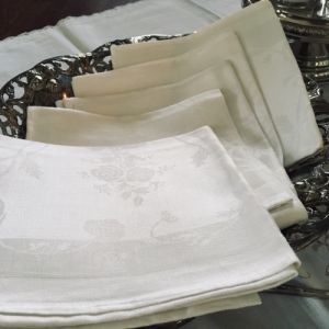 Linneservetter - blommiga - set med 5 st - 50*50 cm