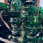 Glasservis grönt glas med dekor - 21 delar
