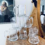 Set med 7 antika glasbägare etsade