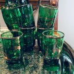 Glasservis grönt glas med dekor - 21 delar