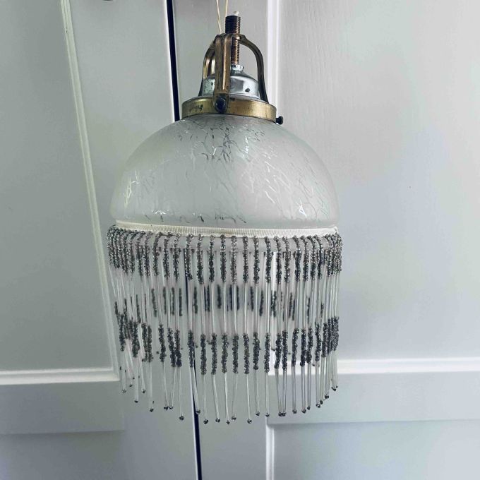 Taklampa glas med fransar