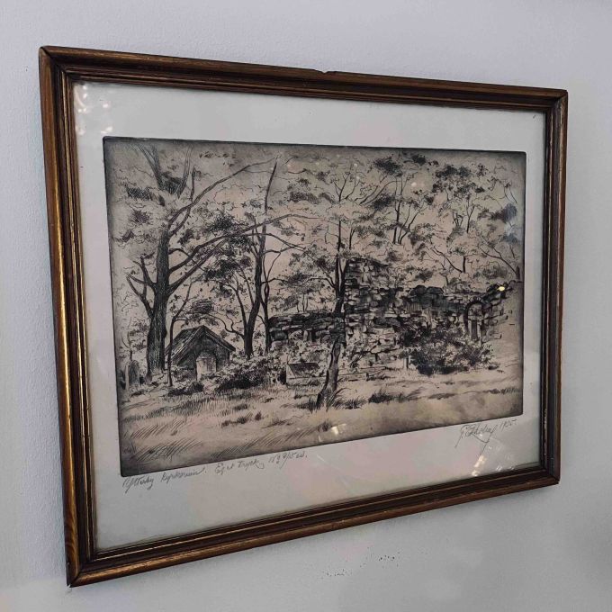 Äldre tavla Ytterby Kyrkoruin - Eget tryck fr 1925