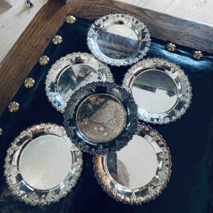 Glasunderlägg 6 st nysilver