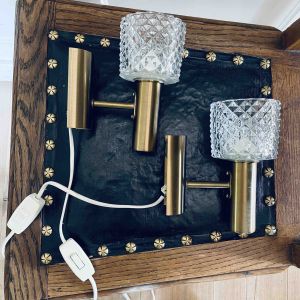 Paret vägglampor mässing glas 60-tal