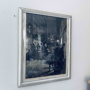 Metallram m äldre tidningsurklipp - Västerlånggatan vid jultid