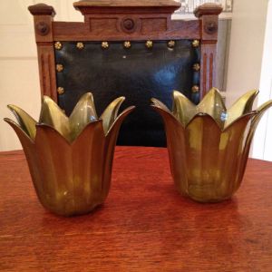 Paret värmeljushållare - grönt glas