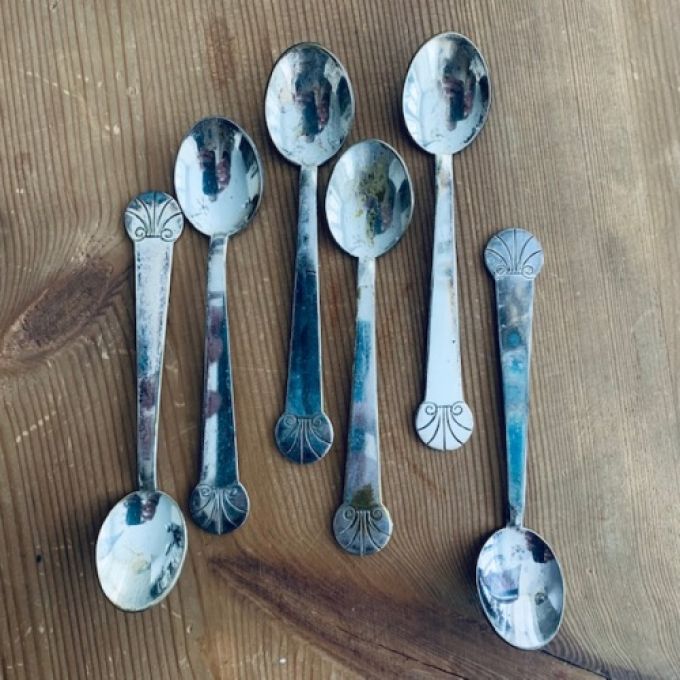 Set med 6 art deco teskedar nysilver